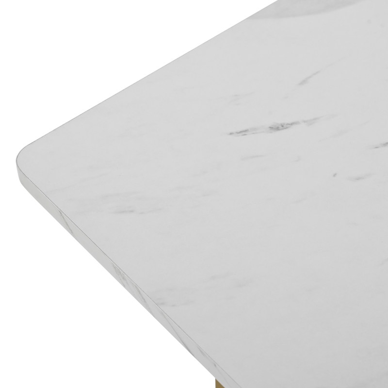 Modern Dining Room Table with Adjustable Metal Legs and Marble Pattern, Rectangular Extendable Table for Kitchen, 140x80x75 cm, White+Black