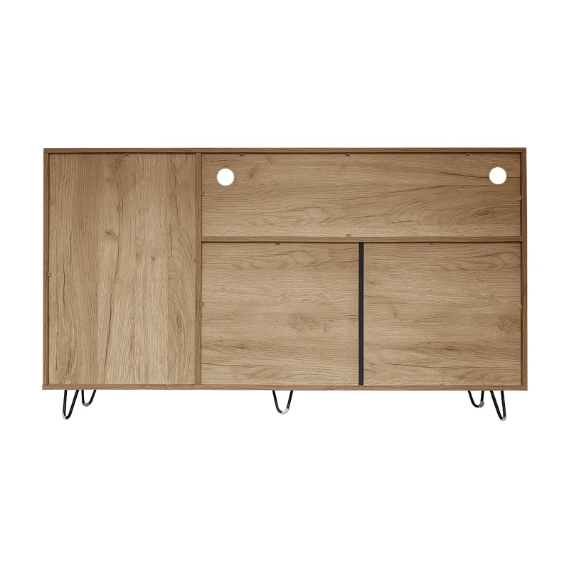 Buffet moderne avec porte vitrée et lumière LED, contrôlable via application, grand espace de rangement, 140x38x79,5 cm, Naturelle