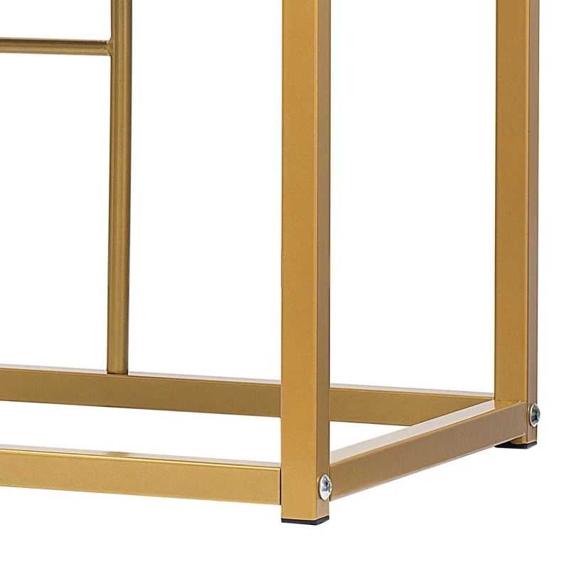 Modern Dining Table and Chairs Set with 4 Small Stools and 2 Large Stools, Steel Frame, 140×70×76 cm, Load Capacity 120 kg, Gold