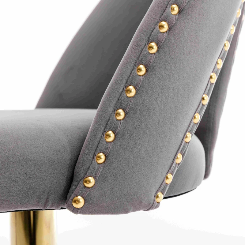 Set of 2 Adjustable Bar Stools with Hollow Backrest Design, Electroplated Gold Legs, 360° Rotatable, Seat Height 63.5-83.5 cm, Base 41x41 cm, Load-Bearing up to 136 kg, by Woltu, Grey