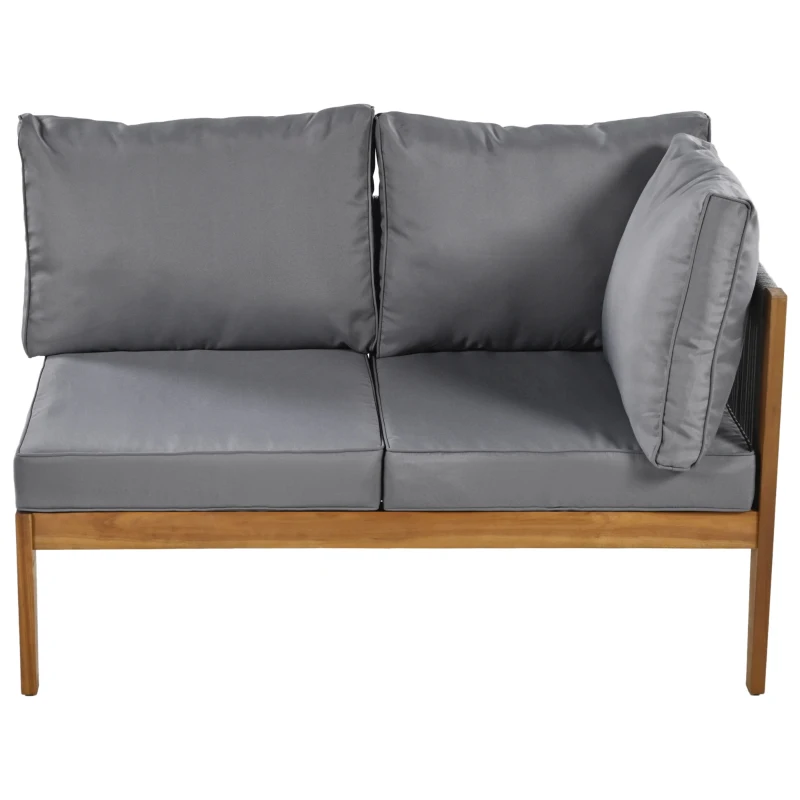 Gartenlounge Set für 7-8 Personen, Akazienholzrahmen, Handgewebtes Seildesign, Abnehmbare und Waschbare Bezüge, Natürlich+Grau