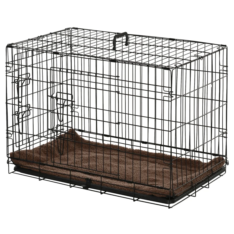PawHut Cage de transport pliante pour chien poignée, plateau amovible, coussin fourni 74,5L x 46l x 53H cm noir