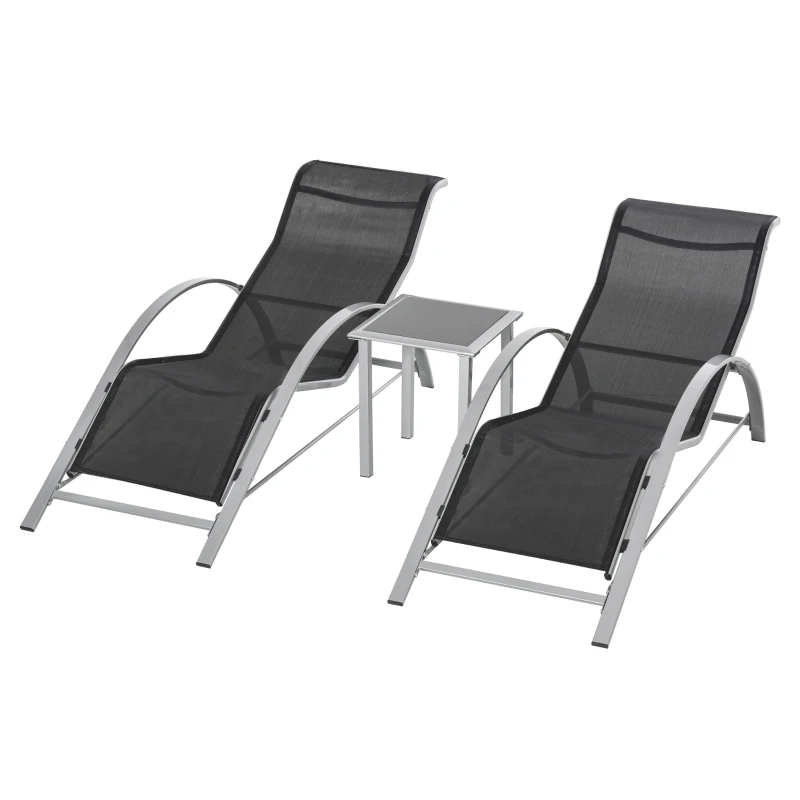 Outsunny Three-Piece Curved Sun Lounger Set - Black