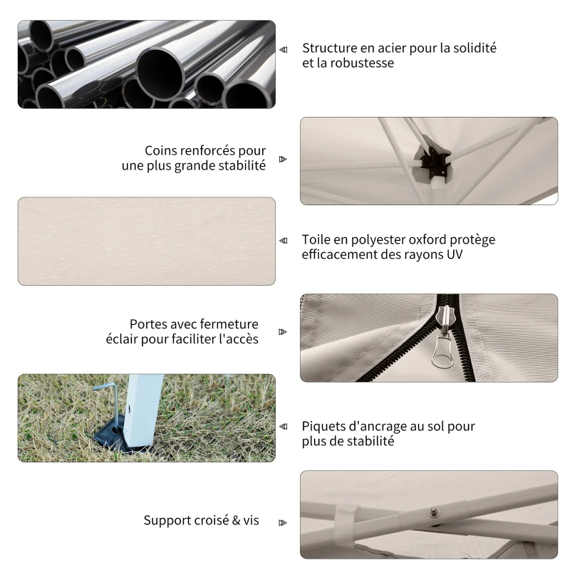 Outsunny Tonnelle Barnum Pliant Pop-up imperméabilisé Style Colonial 3L x 3l x 2,55H m 4 moustiquaires + Sac de Transport Beige Noir