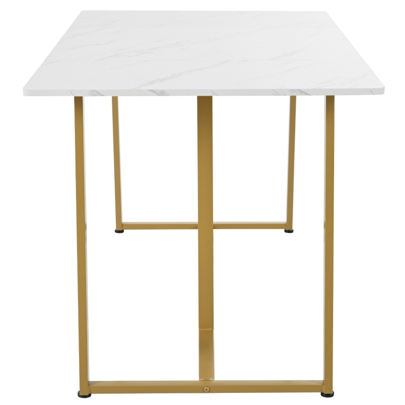 Modern Fodable Dining Table with Marble Pattern, Adjustable Metal Legs, Rectangular Kitchen Table for Dining Room, 140x80x75 cm, White+Gold