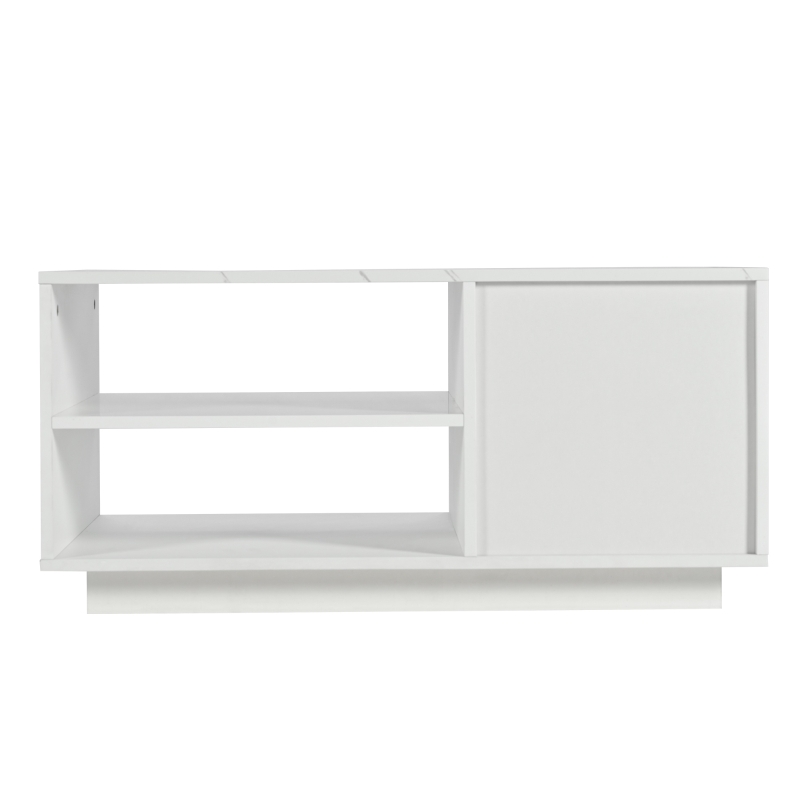 Table Basse de Salon Moderne avec Plateau , LED Lumineux, Télécommande, Surface Brillante et Compartiment de Rangement, 90x50x43 cm, Blanc