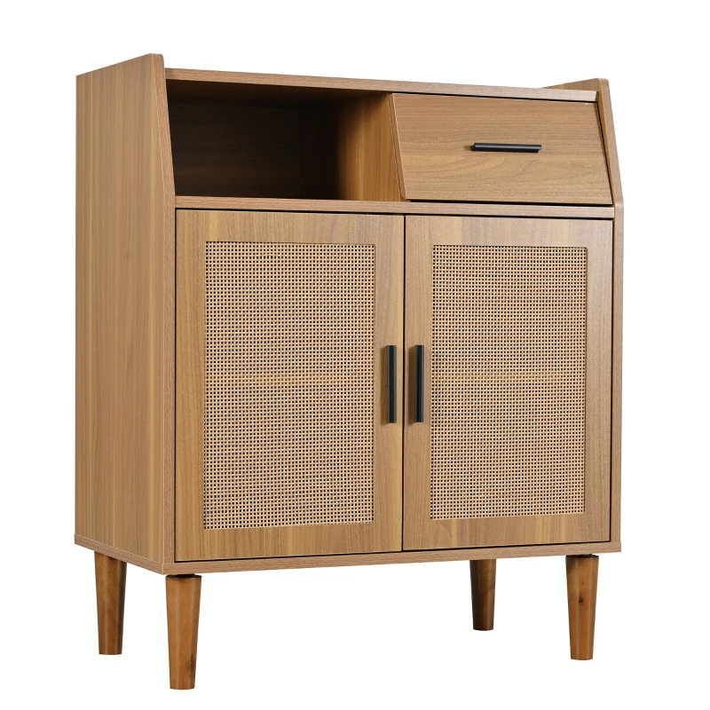 Kommode mit 1 Schublade und 2 Türen, Sideboard Highboard mit Metallgriffen für Schlafzimmer, Wohnzimmer und Büro, Walnuss