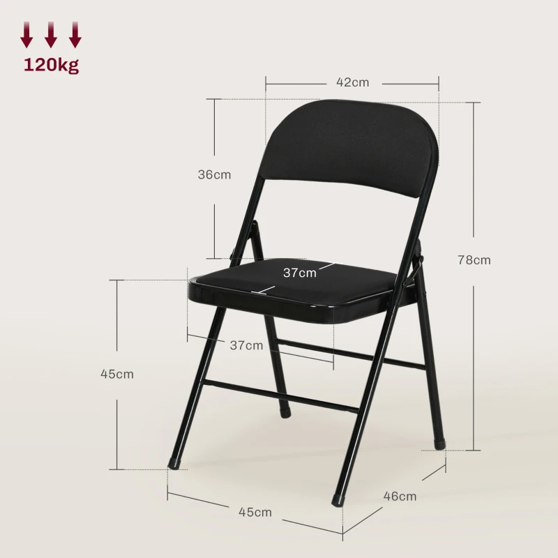 Homcom Set 4 Scaune Pliabile Negru – Perne Poliester, Design Modern