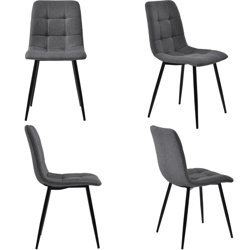 Set of 4 Ergonomic Linen Upholstered Dining Chairs with Metal Frame and Backrest for Kitchen or Dining Room, Gray