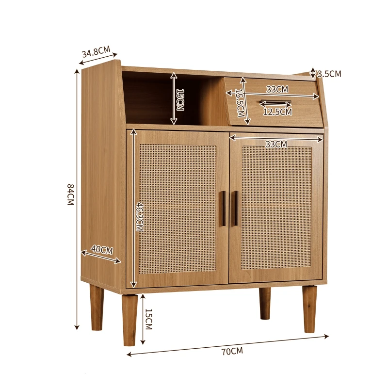 Kommode mit 1 Schublade und 2 Türen, Sideboard Highboard mit Metallgriffen für Schlafzimmer, Wohnzimmer und Büro, Walnuss