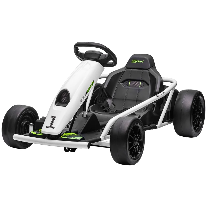HOMCOM 24V Electric Go Kart for Kids, Drift Ride-On Racing Go Kart with 2 Speeds, for Boys Girls Aged 8-12 Years Old, White