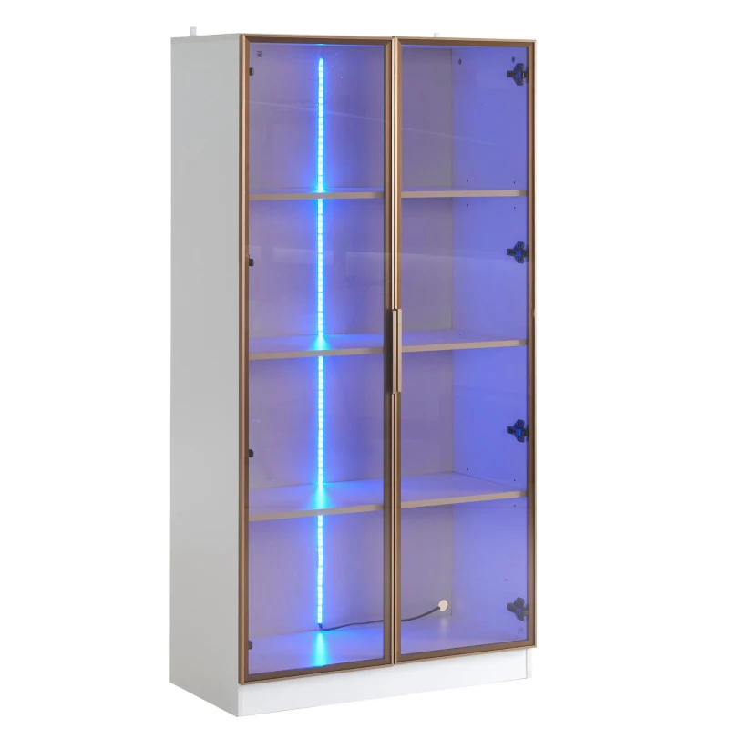 Vitrine Moderne en Verre avec Éclairage LED à 16 Couleurs, Doubles Portes et Étagères Réglables, 80x40x160 cm, Blanc(m-8)