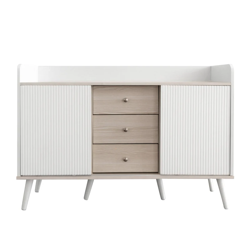 Modernes Sideboard mit Schiebetüren und Schubladen, Vielseitiger Stauraum für Wohnzimmer und Schlafzimmer, Weiß+Holzoptik