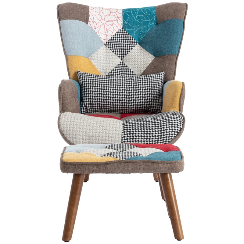 Freizeitstuhl mit Fußstütze und Kissen, Buntes Design für Wohnzimmer, Komfort und Stil in Einem, Bunt