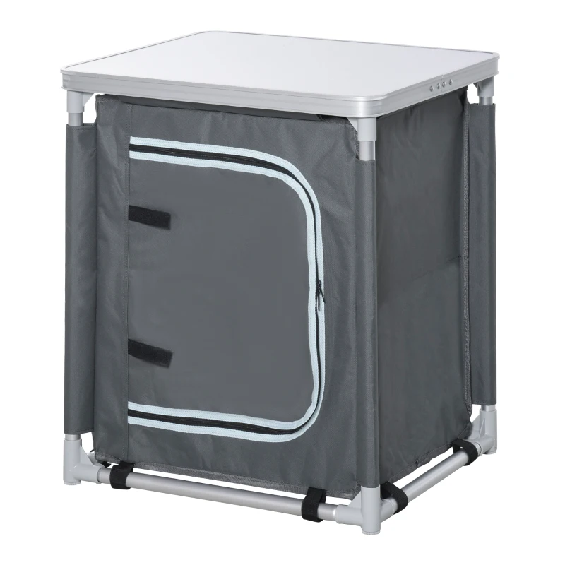 Outsunny 2-Shelf Camping Cupboard Camping Kitchen Station Cook Table Aluminum, Storage Organiser for BBQ Party Picnics Backyards with Carrying Bag