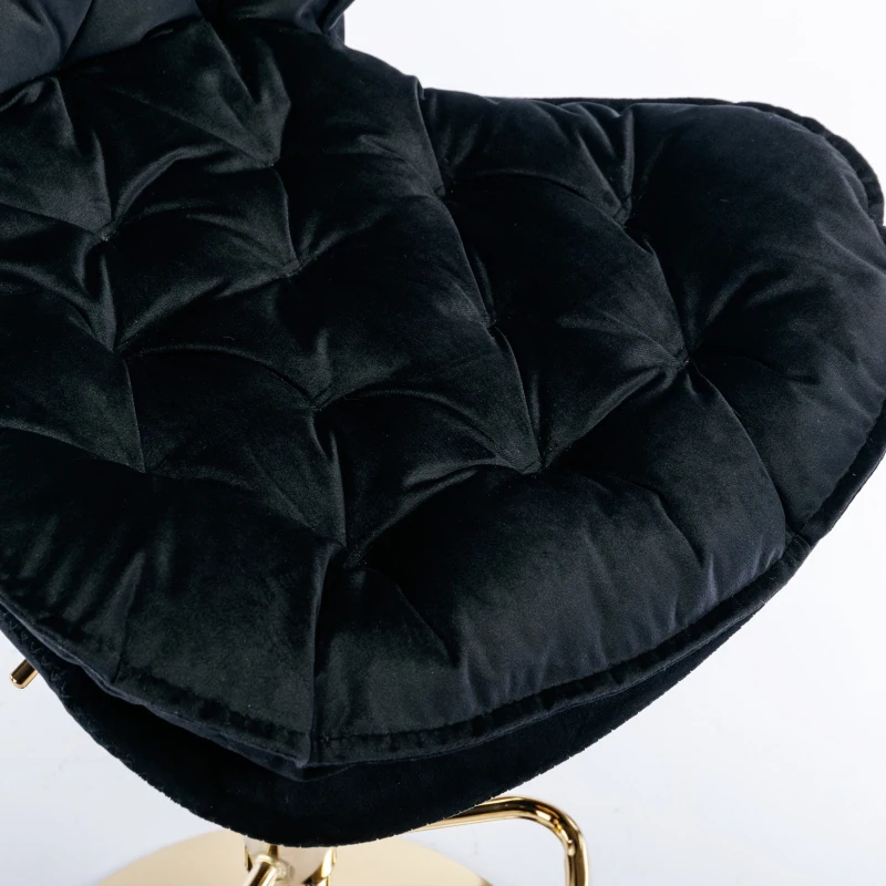 Set of 2 Adjustable Breakfast Bar Stools with Rolling Edge Backrest, Gold Legs, and 360° Rotatable Seat, Load-Bearing up to 136 kg, Black