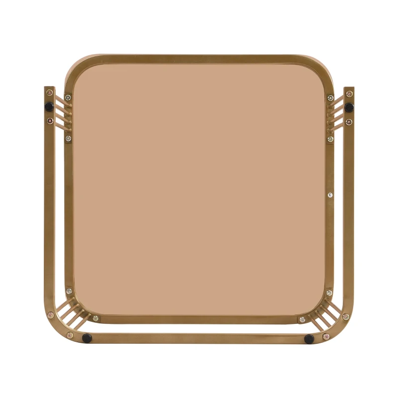 Stapelbarer Couchtisch mit Marmoroptik, Teebraun Glasplatte und vergoldeten Akzenten, zweiteiliges Set mit Schubladen, weiß