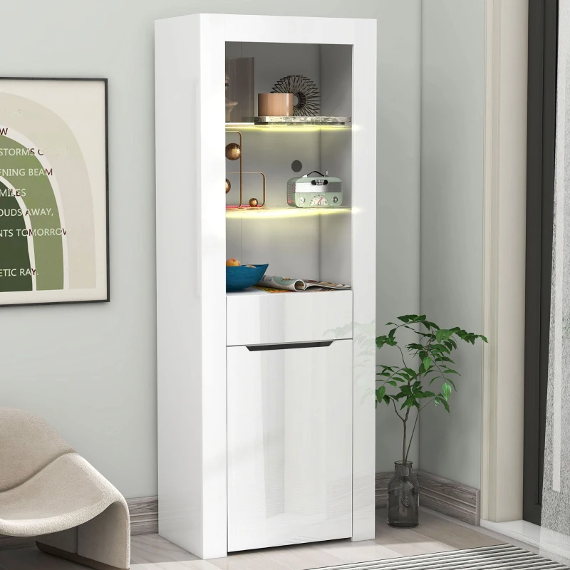Vitrine Moderne avec Éclairage LED et Étagères, Idéale pour Cuisine, Salon et Bureau, en Aggloméré, 60x35,5x165 cm, Blanc