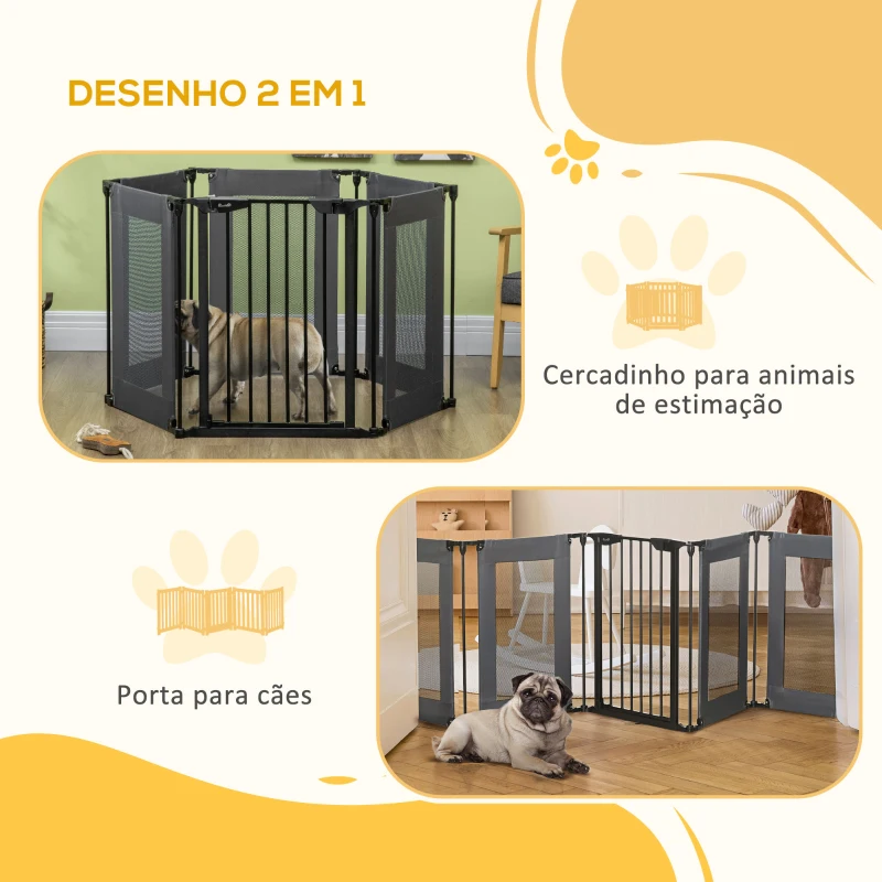 PawHut Parque Dobrável para Cães de 6 Painéis Barreira de Segurança com Sistema de Fechamento Automático 117x103x74cm Preto