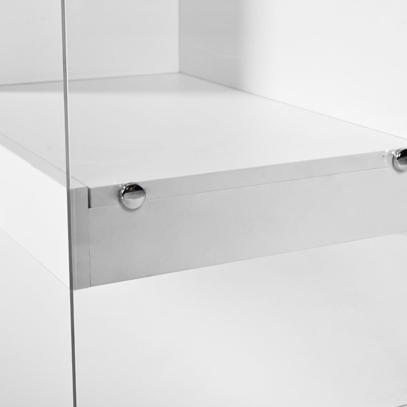 Sideboard mit Glasbeinen, vier Schubladen und LED-Beleuchtung, Weiß + Glas