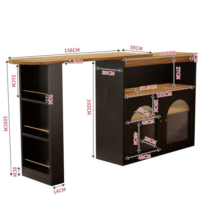 Modern Extendable Dining Table with Storage and LED Strip, Swivel Bar Bistro Table, 138-193x39x105 cm, Black