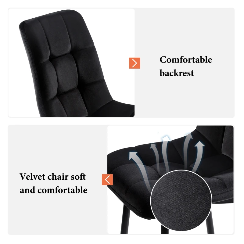 Set of 4 Ergonomic Velvet Dining Chairs with Upholstered Seat and Metal Frame, Black