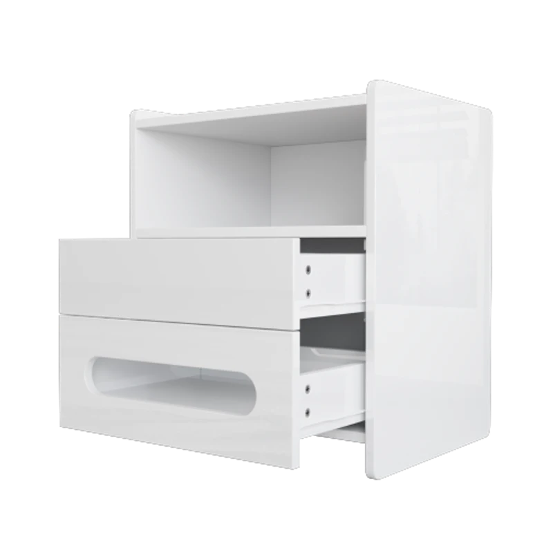 Table de chevet moderne avec lumières LED et 2 tiroirs, table de nuit pour chambre à coucher, 50x40x58 cm, Blanc