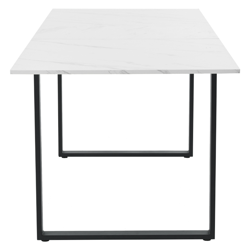 Telescopic Oblong Dining Table with Iron Metal Legs, MDF Marble Top, Extendable Table for Dining Room, Living Room, 180x80x75 cm, White
