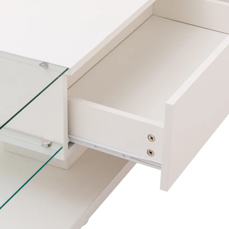 TV-Schrank Hochglanz mit LED-Beleuchtung und Glasregalen, Modernes Design, Weiß