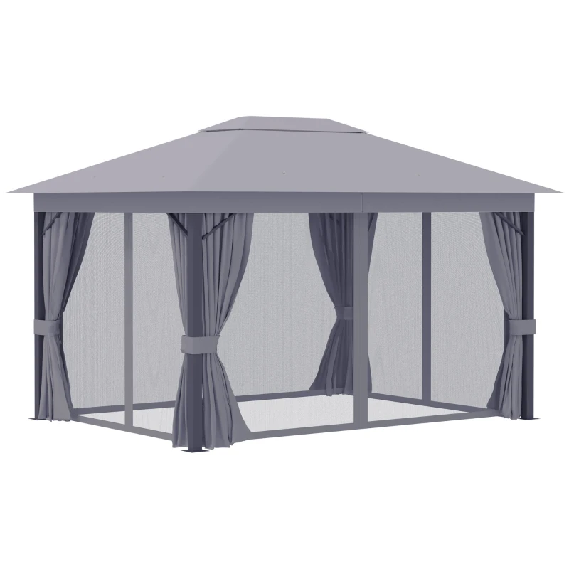 Outsunny 4 x 3(m) Patio Gazebo Canopy Garden Tent Shelter with Vented Roof, Mosquito Netting and Curtains, Aluminium Frame, Grey