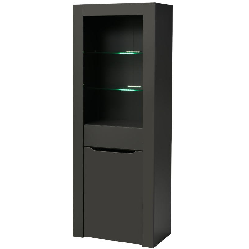 Vitrine moderne avec lumières LED et étagères spacieuses pour ranger livres et objets, en panneaux de particules écologiques, 60x35,5x165 cm, Gris