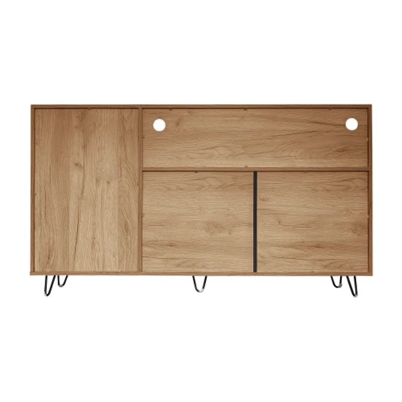 Sideboard mit Glastüren und App-gesteuerten LED-Leuchten, modernes Design und viel Stauraum,Holzfarbe