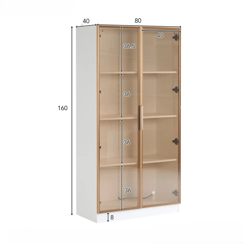 Vitrine Moderne en Verre avec Éclairage LED à 16 Couleurs, Doubles Portes et Étagères Réglables, 80x40x160 cm, Blanc(m-3)