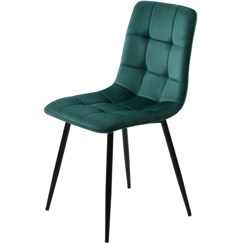 Set of 4 Velvet Upholstered Dining Chairs with Metal Frame and Backrest, 44x41x86 cm, Green