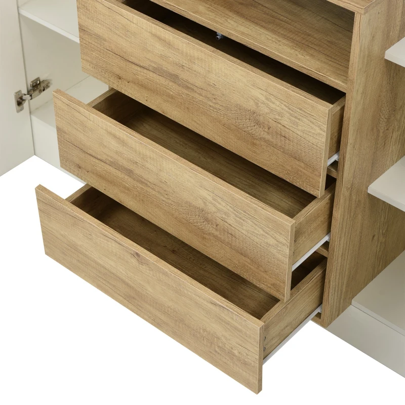 Sideboard und mit LED-Beleuchtung, Modernes Design und Viel Stauraum, Weiß + Holzfarbe