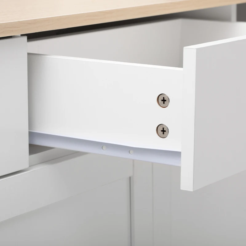 Sideboard Landhausstil Weiß 160 cm mit Schubladen für Wohnzimmer und Esszimmer, Holzmaserung