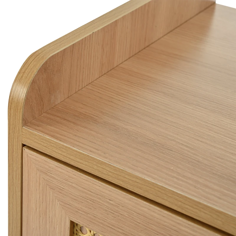 Sideboard Kommode mit Rattan-Türen, verstellbaren Regalböden und Massivholzfüßen - Schuhschrank mit Metallgriffen und Kippsicherung, Natur