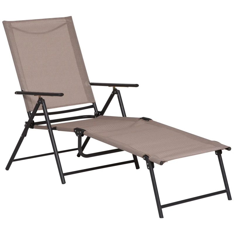 Outsunny Bain de Soleil Pliable transat inclinable 5 Positions Chaise Longue Grand Confort avec accoudoirs dim. 187,2L x 64,5l x 101H cm métal époxy textilène Sable