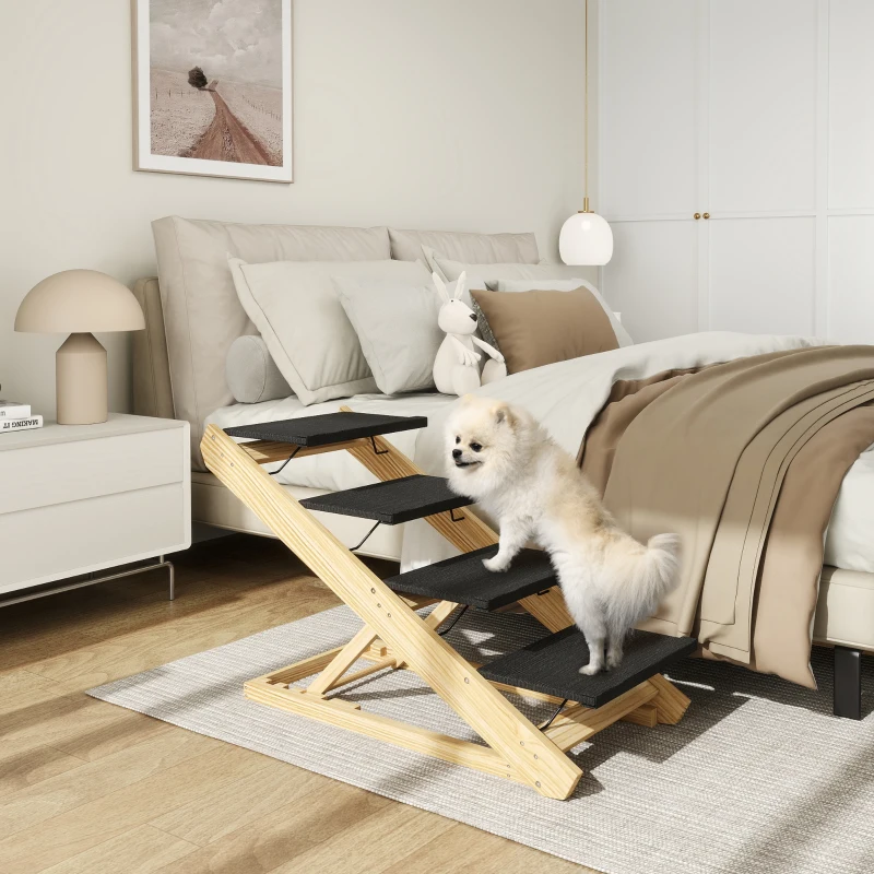 PawHut Adjustable Dog Steps Dog Ramp, 4-Step Non-slip Pet Stairs for Large Sized Dogs, Foldable Dog Stairs for Bed Sofa