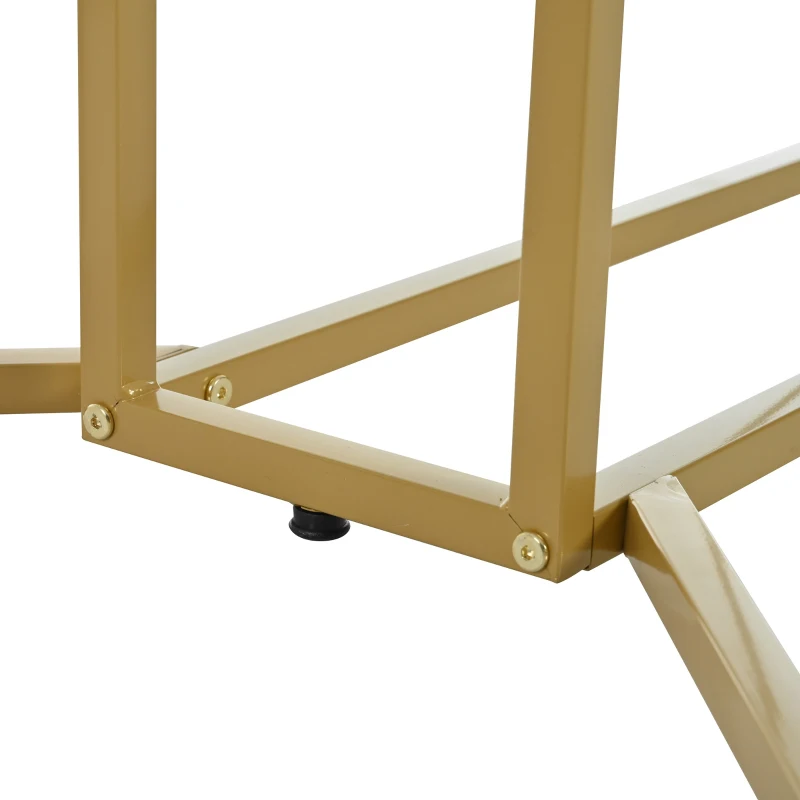 Modern Dining Room Table in Marble Top with Adjustable Metal Legs, Rectangular Extendable Table for Kitchen, 140x80x75 cm, White+Gold