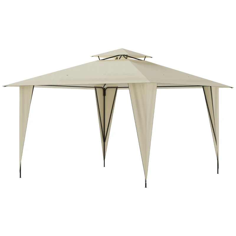 Outsunny 3.5x3.5m Side-Less Outdoor Canopy Tent Gazebo w/ 2-Tier Roof Steel Frame Garden Party Gathering Shelter Beige