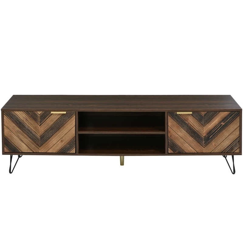 TV-Schrank 150 cm Massivholzfurnier mit Eisenfüßen und Stauraum für Wohnzimmer Holzfarbe