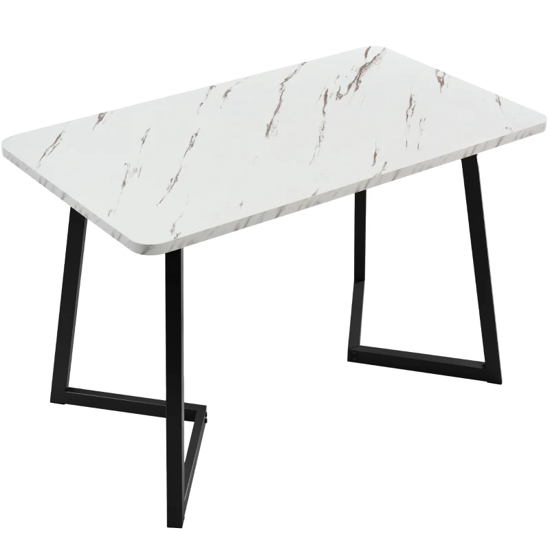Modern Rectangular Marble Coffee Table with Metal Legs, Kitchen Table for Dining Room,V-shaped Support Legs, 117x68x75 cm, White/Black