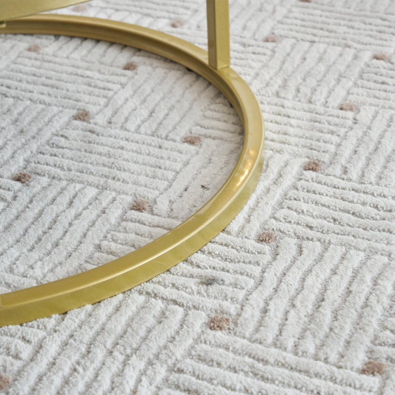 vergoldeter Satztisch, höhenverstellbare Couchtischkombination mit Schubladen, 2-teiliges Set, weiß