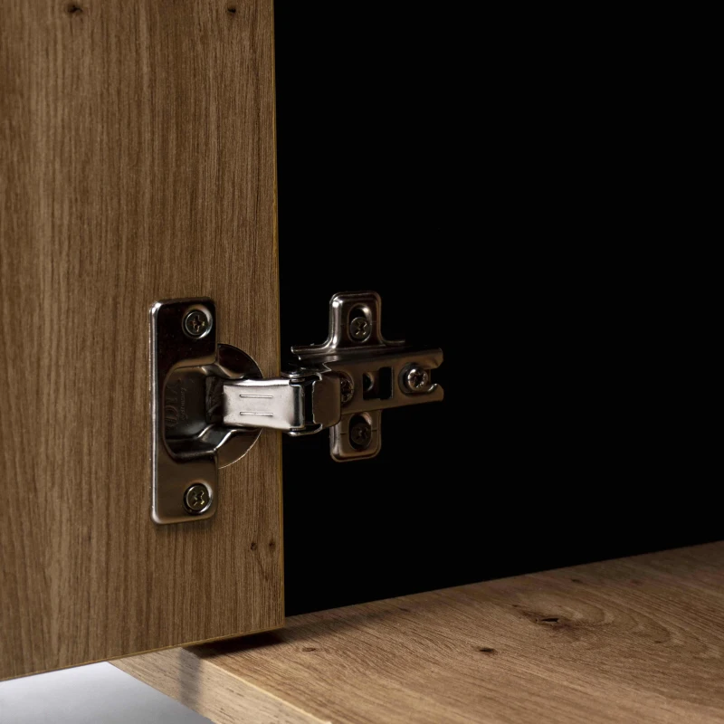 Designer-Sideboard mit LED-Beleuchtung und Glastüren, vielseitig und stilvoll, Schwarz + Holz