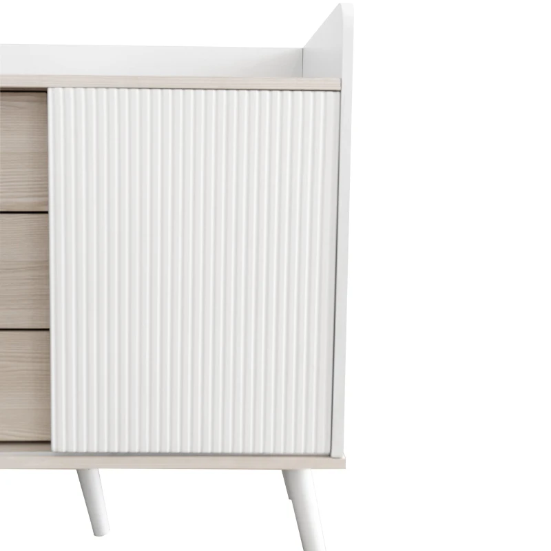 Modernes Sideboard mit Schiebetüren und Schubladen, Vielseitiger Stauraum für Wohnzimmer und Schlafzimmer, Weiß+Holzoptik