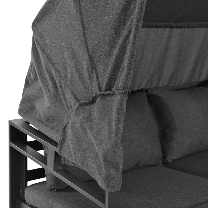 Gartenmöbel-Set mit Markise, Viersitzer, verzinktes Stahlrohr, abnehmbare und waschbare Sitzkissen, Grau