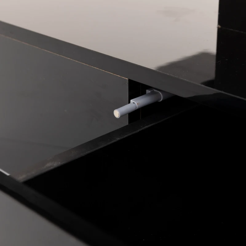 Hochglanz-Couchtisch mit LED-Beleuchtung, Schubladen und zwei Ablageebenen, Schwarz