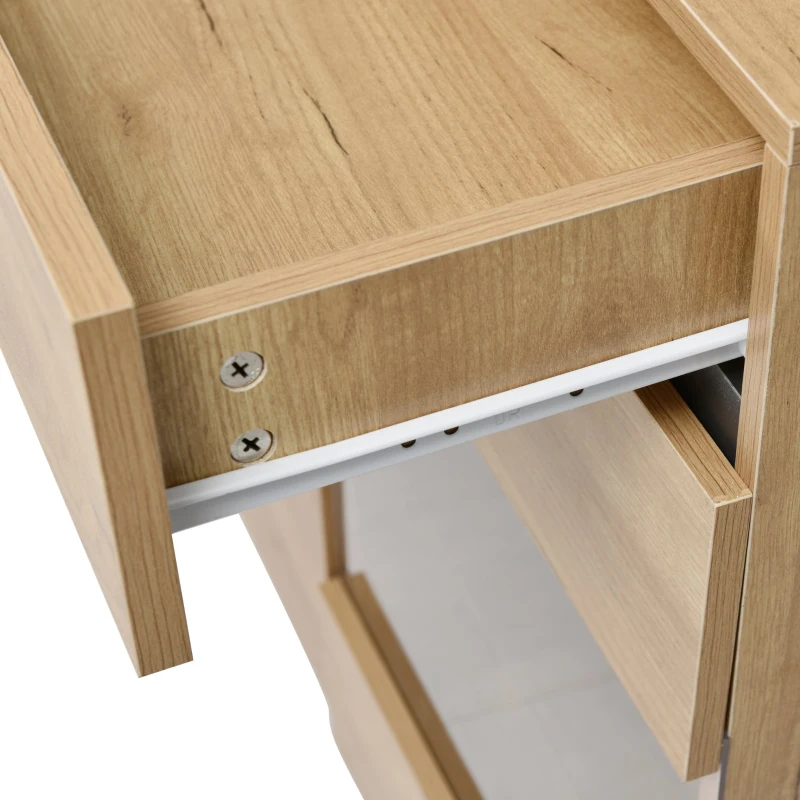 Buffet Moderne avec LED pour Salon et Cuisine, 3 Portes et 3 Tiroirs en Aggloméré, Capacité de Charge 50 kg, 140x35x80 cm, Chêne(m-6)