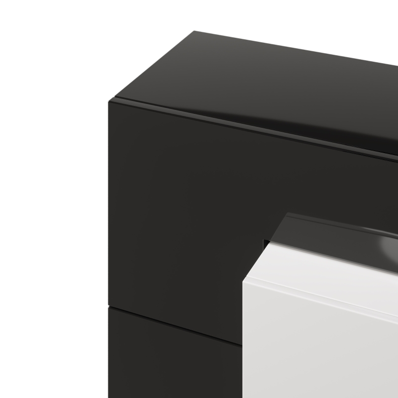 Moderner TV-Schrank Hochglanz mit LED-Beleuchtung und Glasoberfläche, Schwarz und Weiß